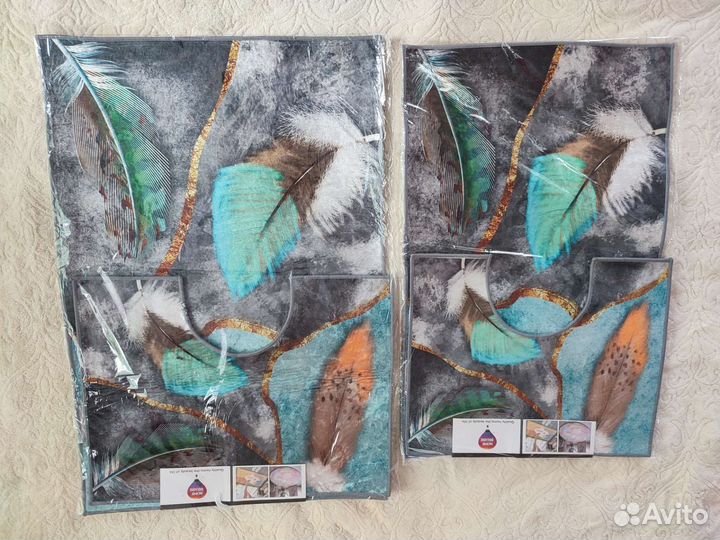 Набор ковриков для ванной и туалета, Пёрышки