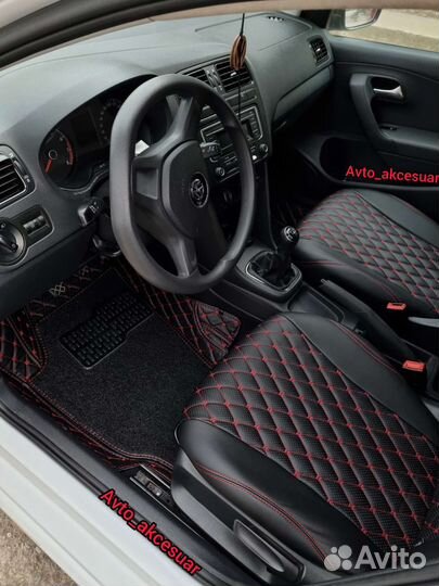 Чехлы Volkswagen Polo - Поло Черные с красн