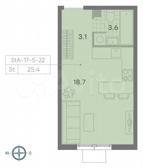Квартира-студия, 25,4 м², 20/23 эт.