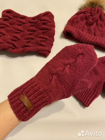 Шапка женская вязаная снуд варежки
