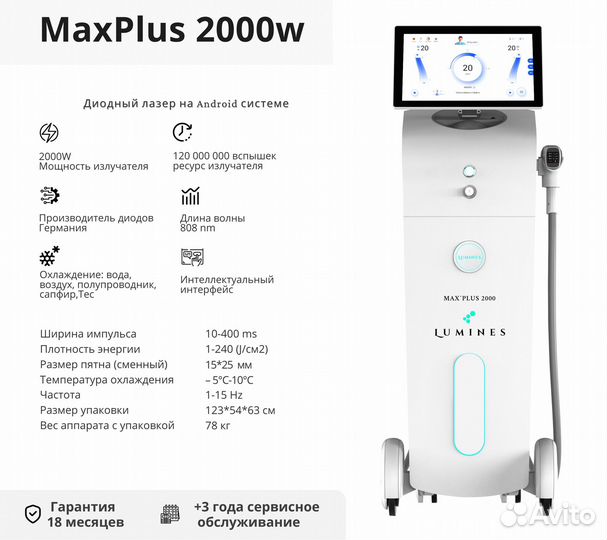 Диодный лазер для эпиляции люминес MaxPlus 2000в