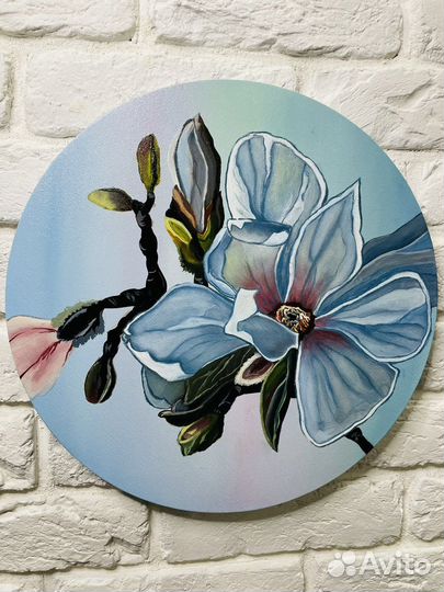 Картина маслом Цветок круглая 40 см