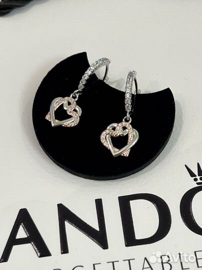 Серьги-кольца сердца pandora