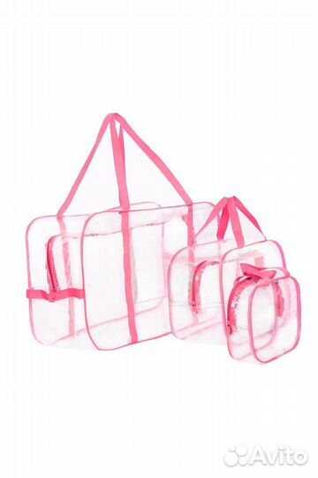 Набор прозрачных сумок для роддома розовые