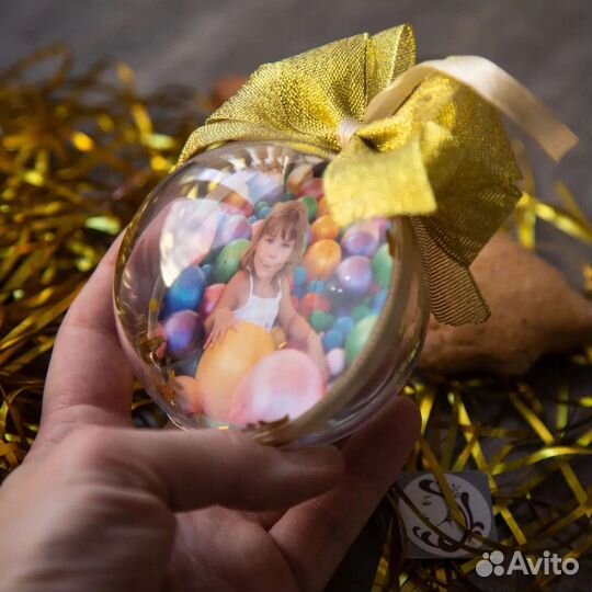 Игрушка на ёлку фото-шар и колокольчик