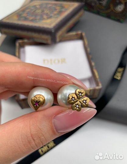 Серьги пусеты Dior Tribales Lucky Charms премиум