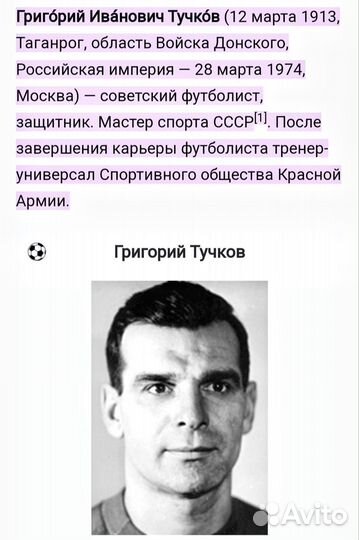 Коллекционный экземпляр. Футбол. Тучков Г.И. 1965г