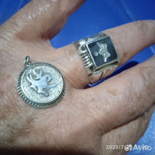 Мужская печатка серебро и кулон