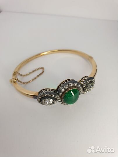 Браслет антикварный золото бриллианты изумруд