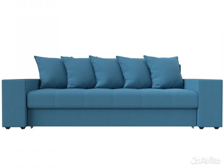 Диван прямой Дубай полки справа, рогожка, амур голубой