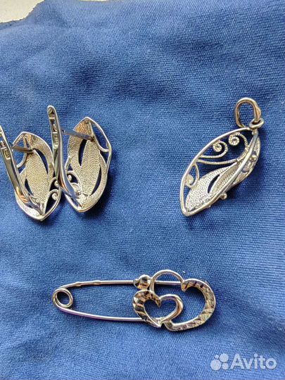 Серьги и подвеска Парус серебро