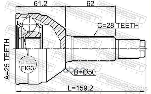 ШРУС наружный 25x50x28 chery mikado B11 06-12 1