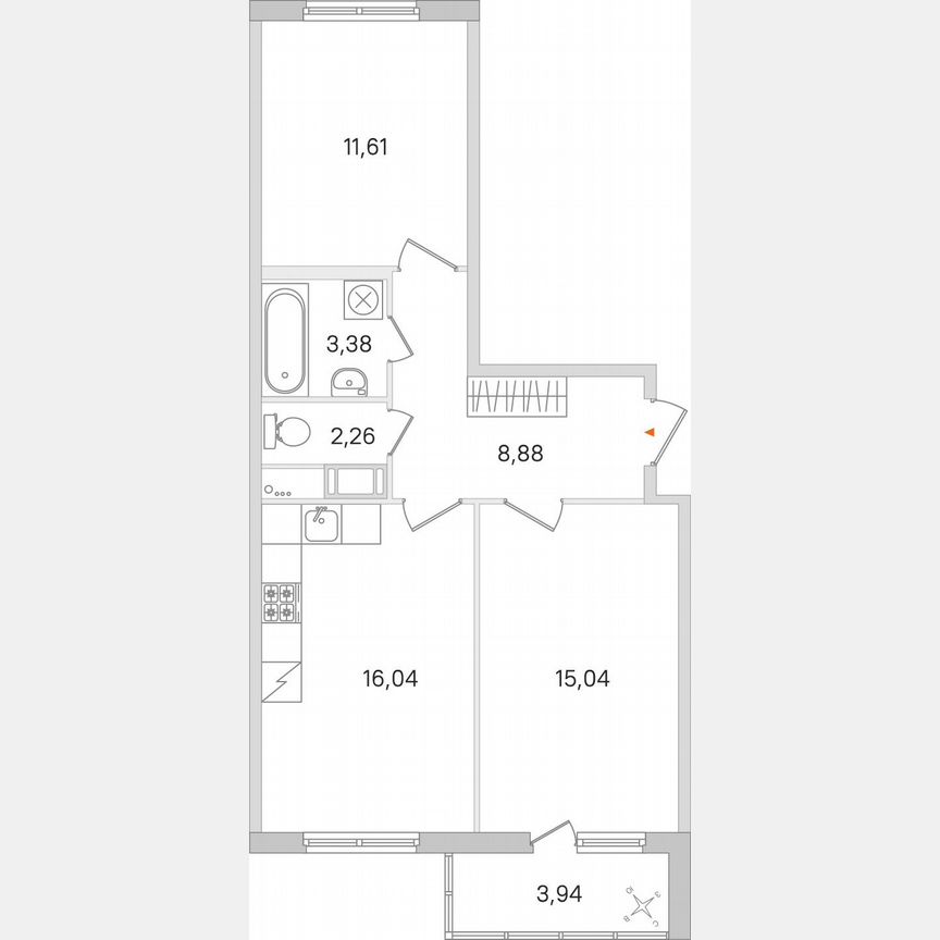 2-к. квартира, 59,2 м², 3/8 эт.