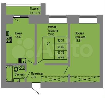 2-к. квартира, 57,8 м², 3/9 эт.