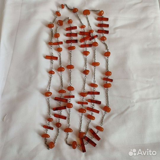 Длинные бусы янтарь,мельхиор СССР