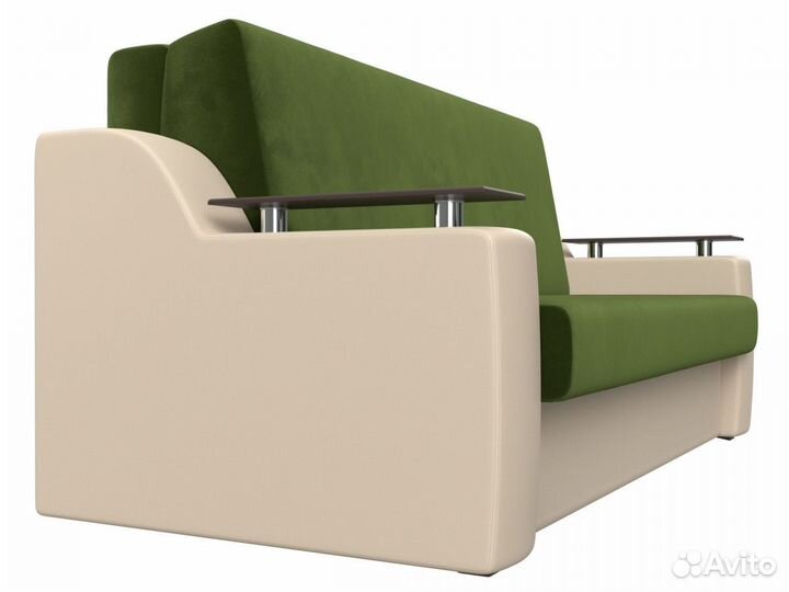 Диван прямой аккордеон Сенатор 160, микровельвет, экокожа, зеленый, бежевый