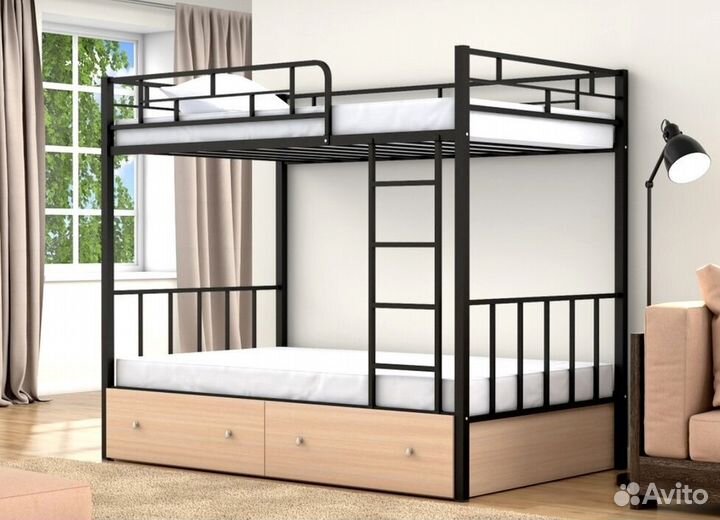 Двухъярусная кровать манеж с высокими бортиками