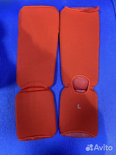 Защита голени и стопы для единоборств (красный)