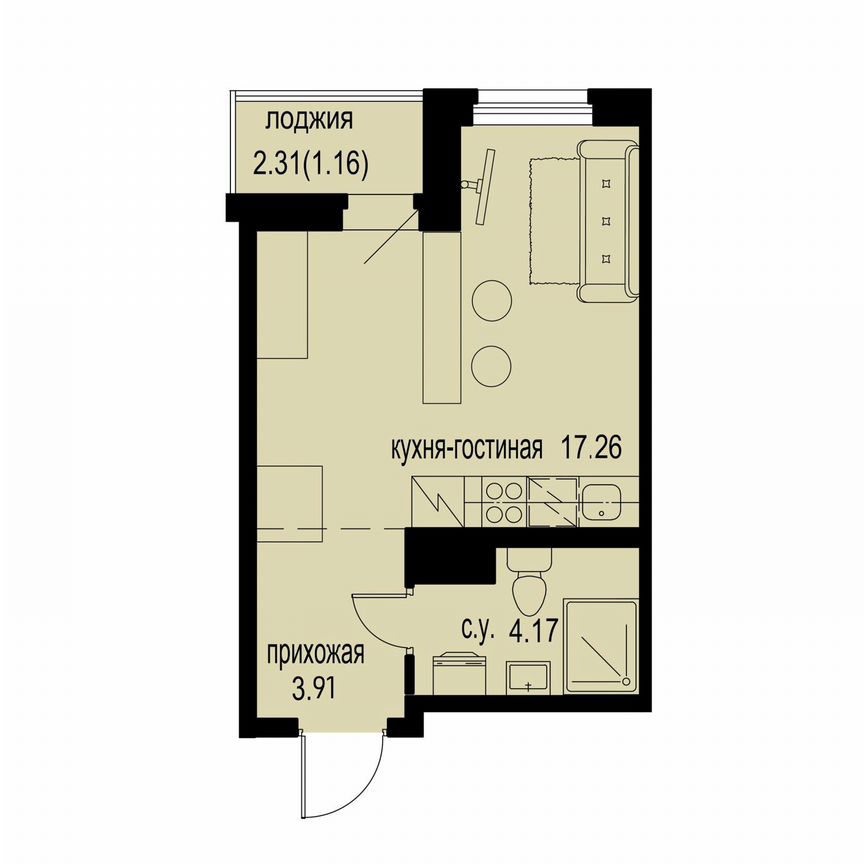 Квартира-студия, 26,5 м², 9/12 эт.