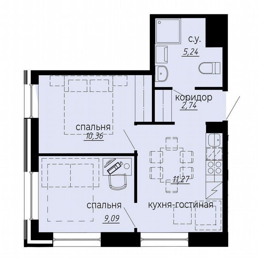 2-к. апартаменты, 38,7 м², 5/10 эт.