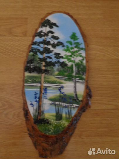 Картина каменная роспись на дереве