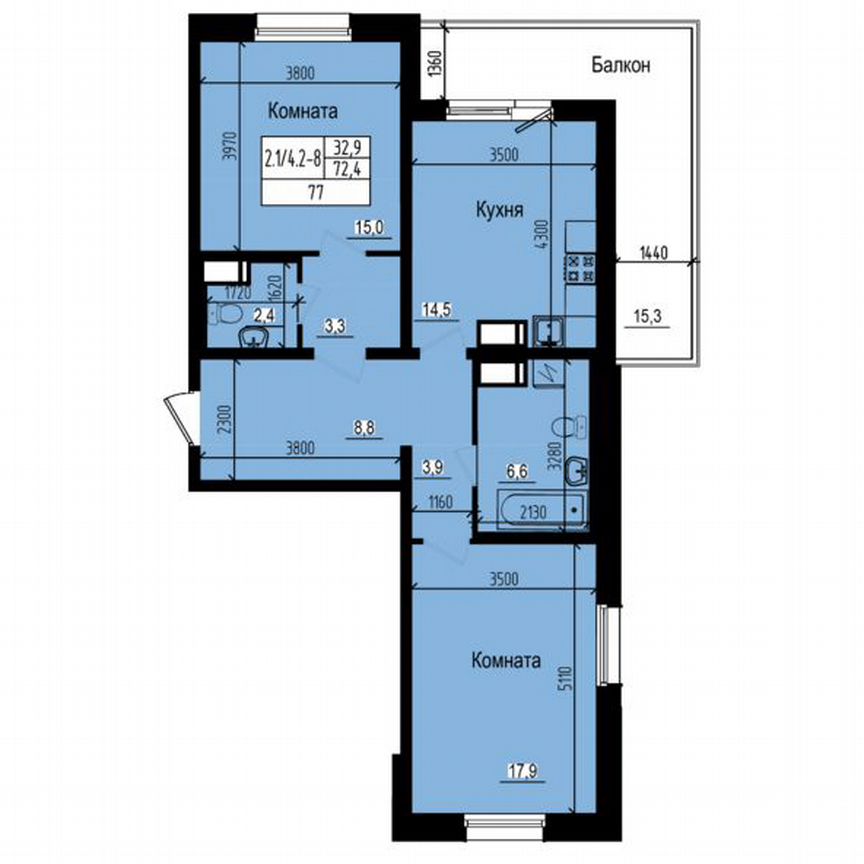 2-к. квартира, 77 м², 5/23 эт.