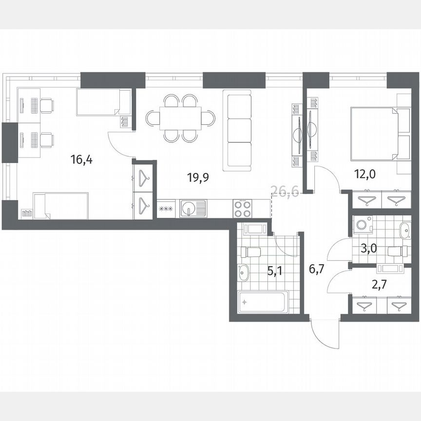 2-к. квартира, 65,8 м², 11/12 эт.