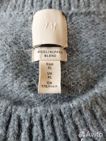 H&M джемпер свитер шерсть/альпака серый XL новый