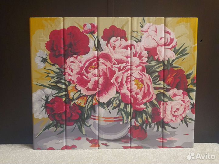 Картина маслом на дереве Пионы натюрморт