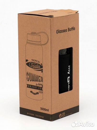 Стеклянная туристическая бутылка для воды 1000 ml