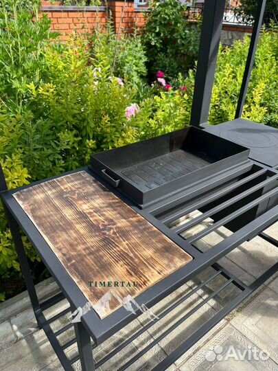 Мангал с печью под казан и крышей