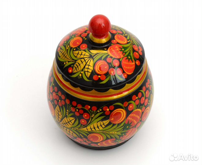 Сахарница деревянная хохлома D11 H16 см. Бочонок р