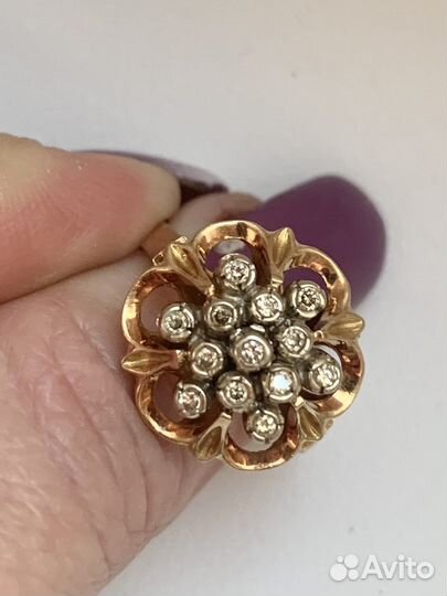 Советское золотое кольцо 583 с бриллиантами
