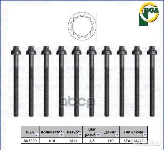 Комплект болтов головки цилидра BK5330 Bga
