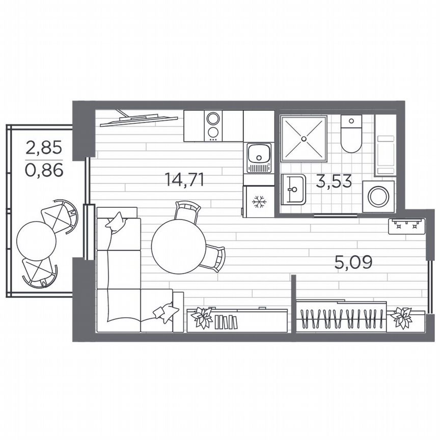 Квартира-студия, 24,2 м², 5/5 эт.