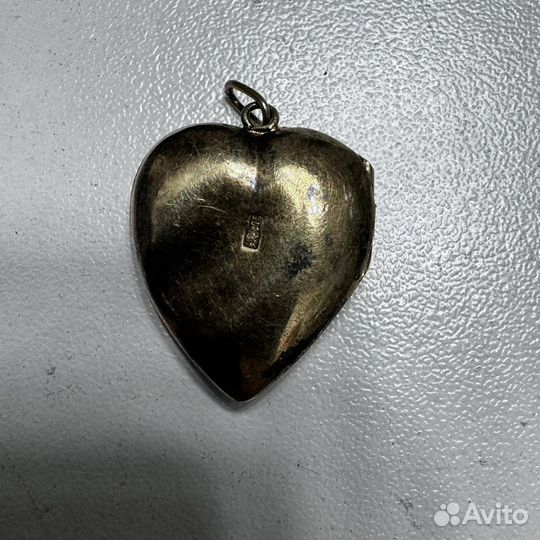Медальон кулон серебро 875 проба сердце кулон СССР