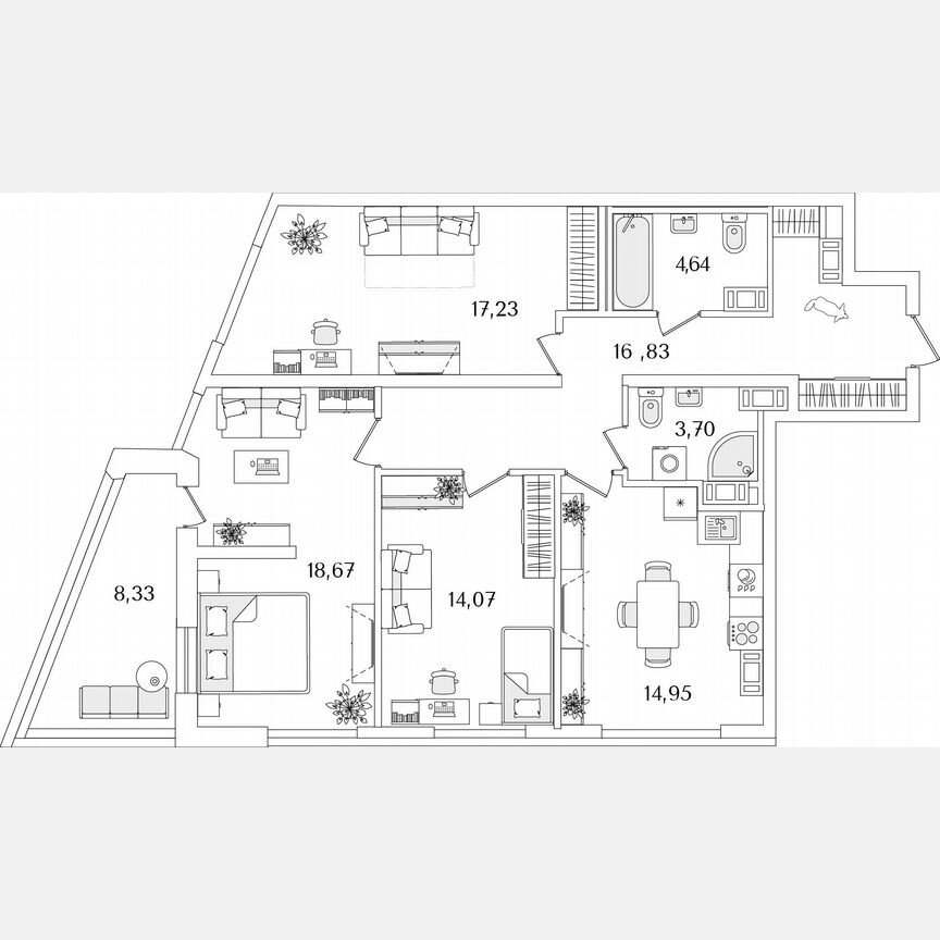 3-к. квартира, 94,3 м², 16/17 эт.