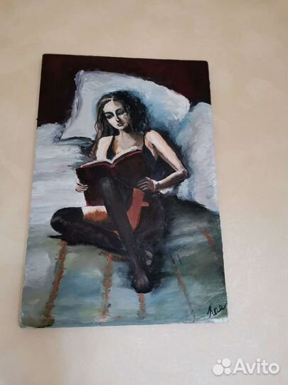 Картина маслом женщина с книгой