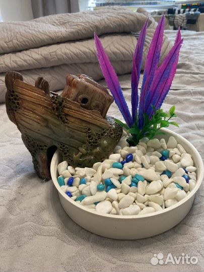 Галька белая для аквариума и декорация корабль