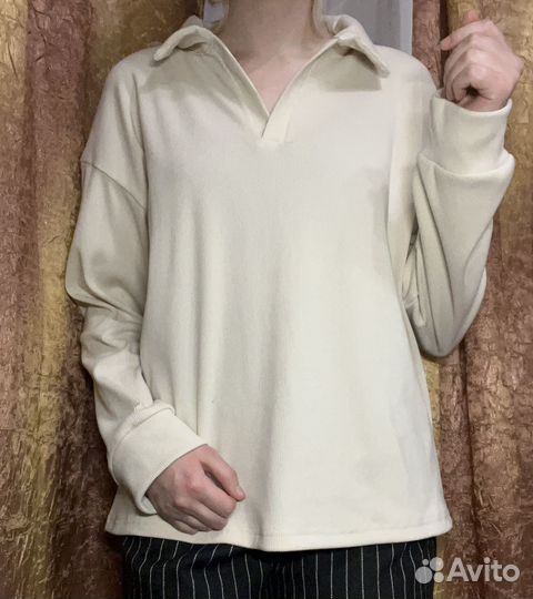 Кофта поло лонгслив бежевая