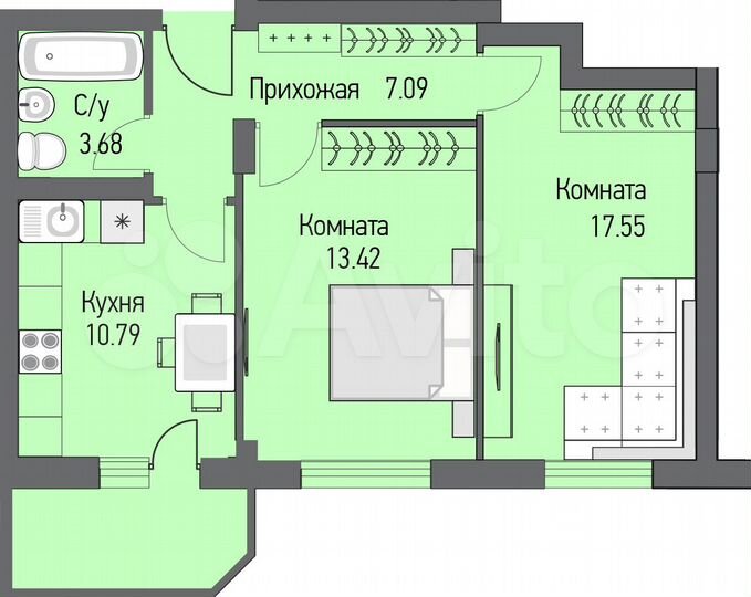2-к. квартира, 56,9 м², 8/16 эт.