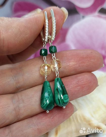 Серьги из малахита и цитрина