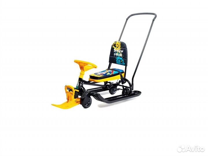Снегокат санки с колесами и ручкой