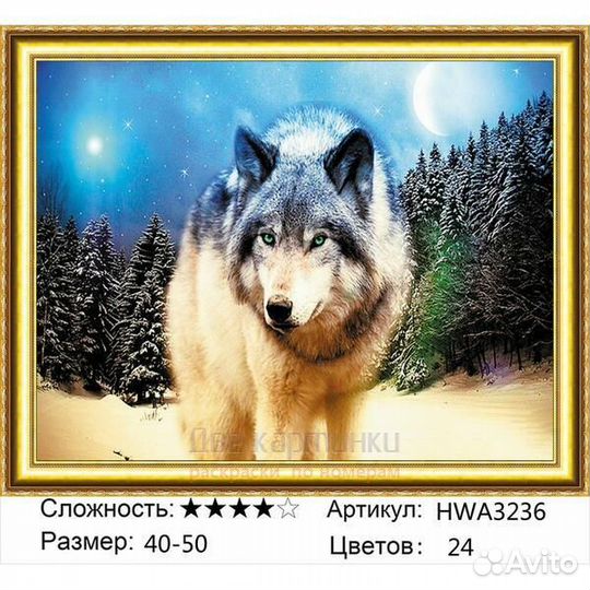 Алмазная мозаика 40x50 Одинокий волк под луной в з