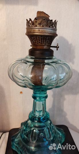 Керосиновая лампа купоросное стекло старинная