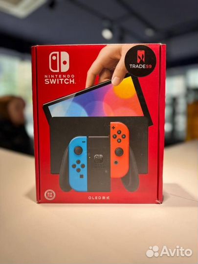 Nintendo Switch oled 64 гб, неоновый синий/неоновы