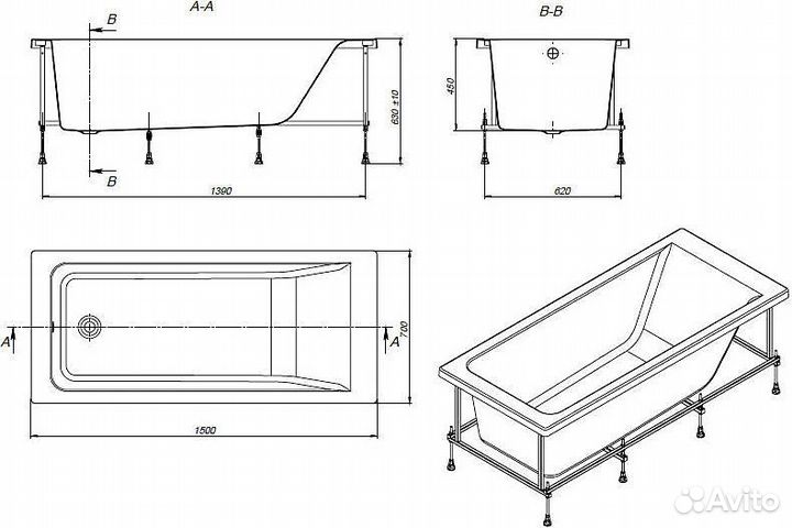 Ванна акрил 150х70 Roca Easy ZRU9302904 прямоугол