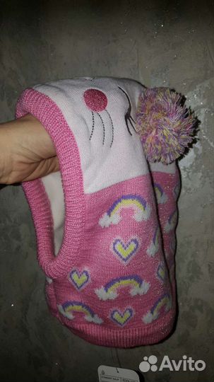 Шапка шлем для девочки новая зима 3-6 лет