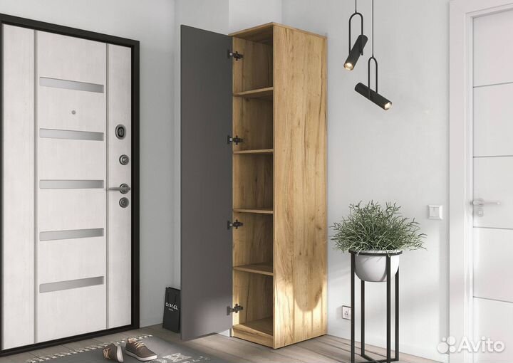 Узкий шкаф пенал с полками для одежды Лофт. Новый