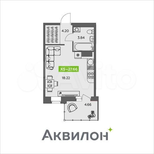 Квартира-студия, 27,7 м², 6/9 эт.